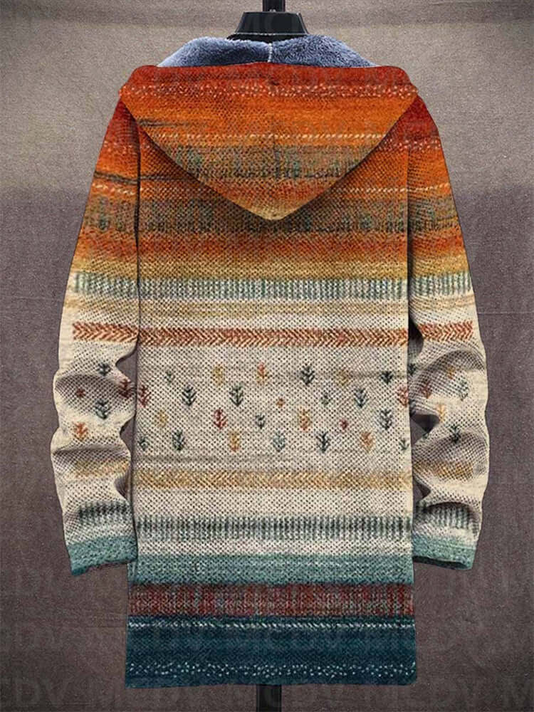 Statement women's long-sleeve artistic cardigan. Oversized knitwear for casual chic and cozy layering.