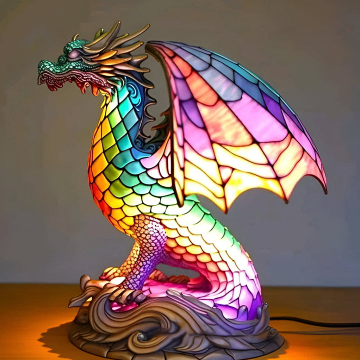 Modern stained glass geometric animal table lamp, unique accent light.