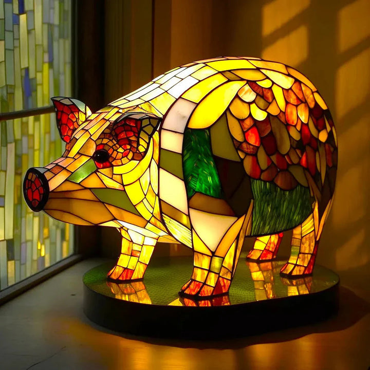 Creative stained glass fox lamp, unique decorative sculpture for home.