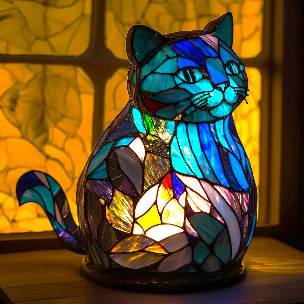 Artistic stained glass bird lamp, decorative sculpture with USB and battery lighting.