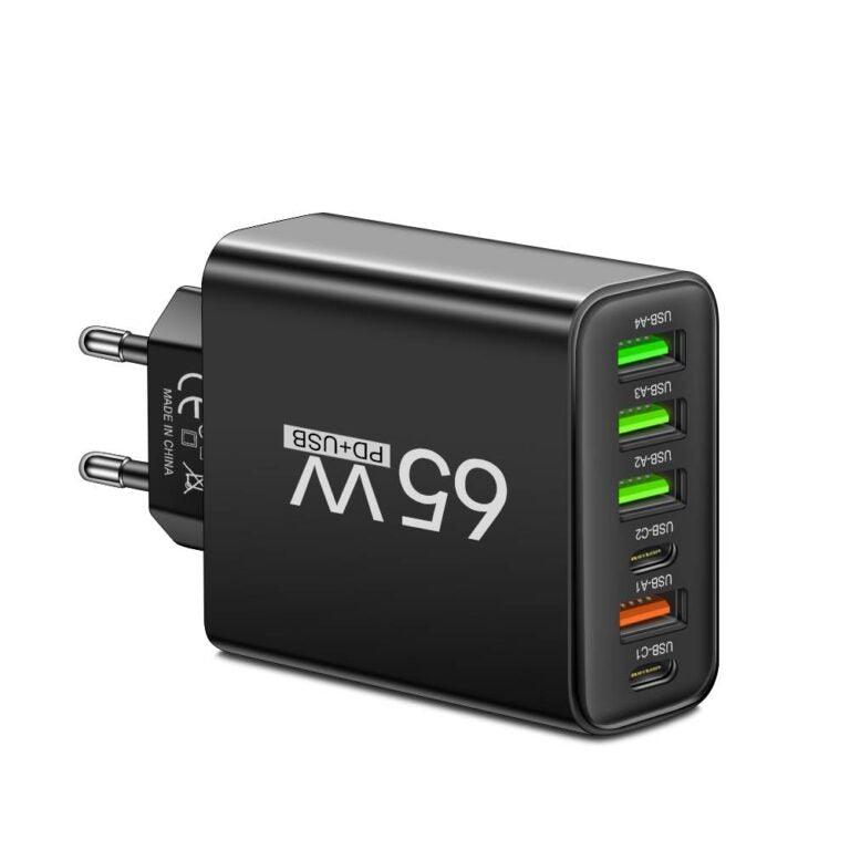 Rapid multi-port 65W USB charger. The 6-in-1 universal accessory for all your phone & tablet charging needs.