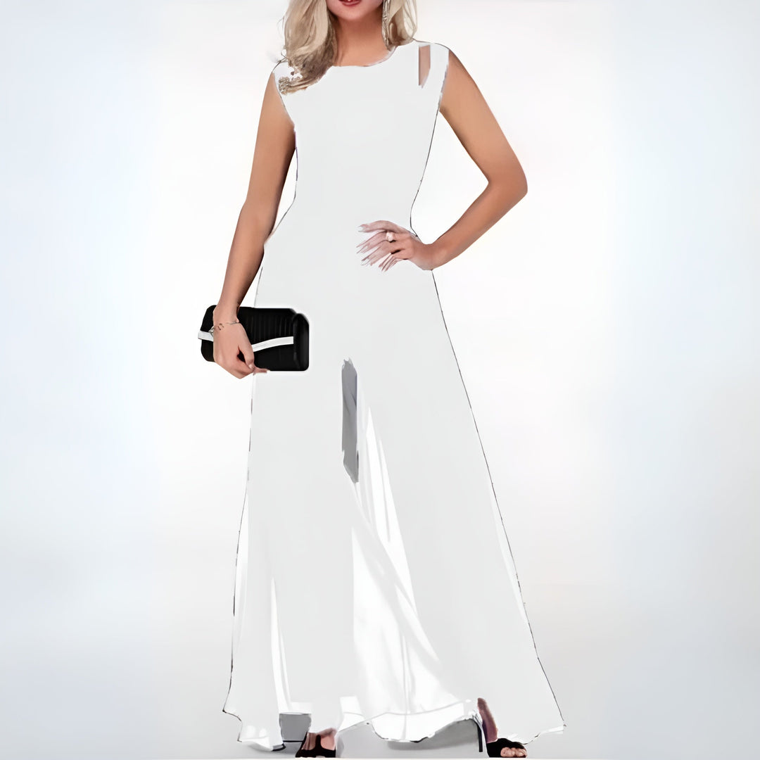 Women's elegant sleeveless flared jumpsuit, a stylish & flattering choice for all party and casual chic occasions.