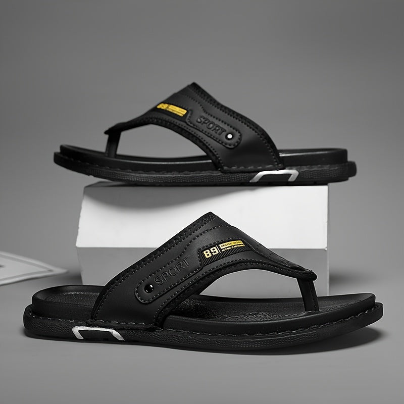 Comfortable men's non-slip thong sandals, stylish black design for all-day summer and beach wear.