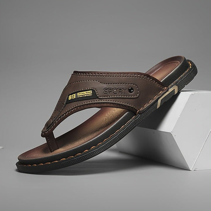 Casual men's thong slides with polished finish, non-slip sole ensures all-day comfort for summer.