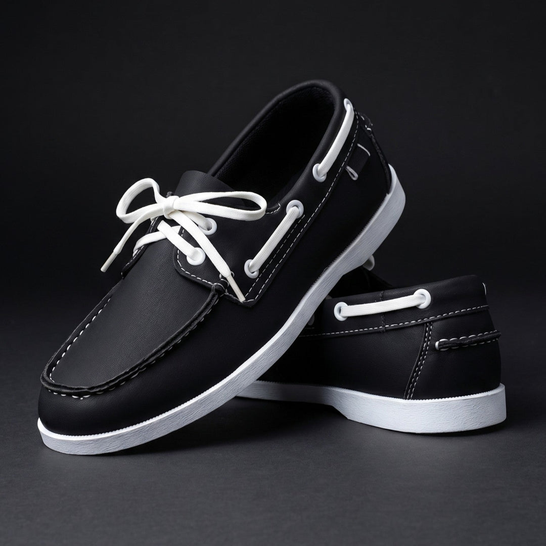 Comfortable men's lightweight two-tone boat shoes. Versatile casual footwear for summer & everyday wear.