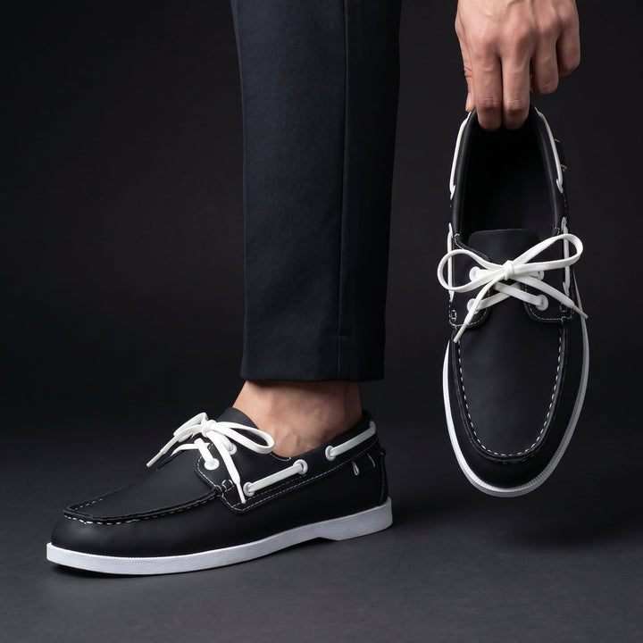 Men's two-tone boat shoes with a lightweight, relaxed fit. Comfortable slip-on casual footwear for summer.