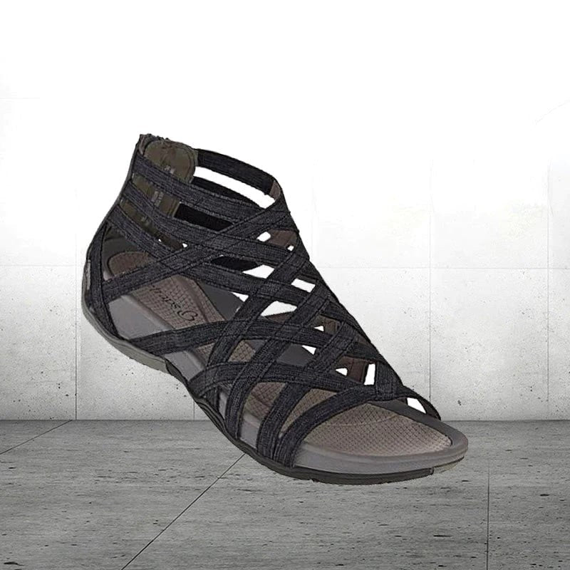 Orthopedic women's sandals, black, providing superior arch & foot support for all-day wear.