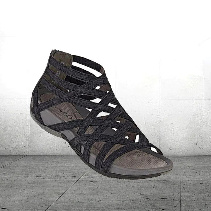 Orthopedic women's sandals, black, providing superior arch & foot support for all-day wear.