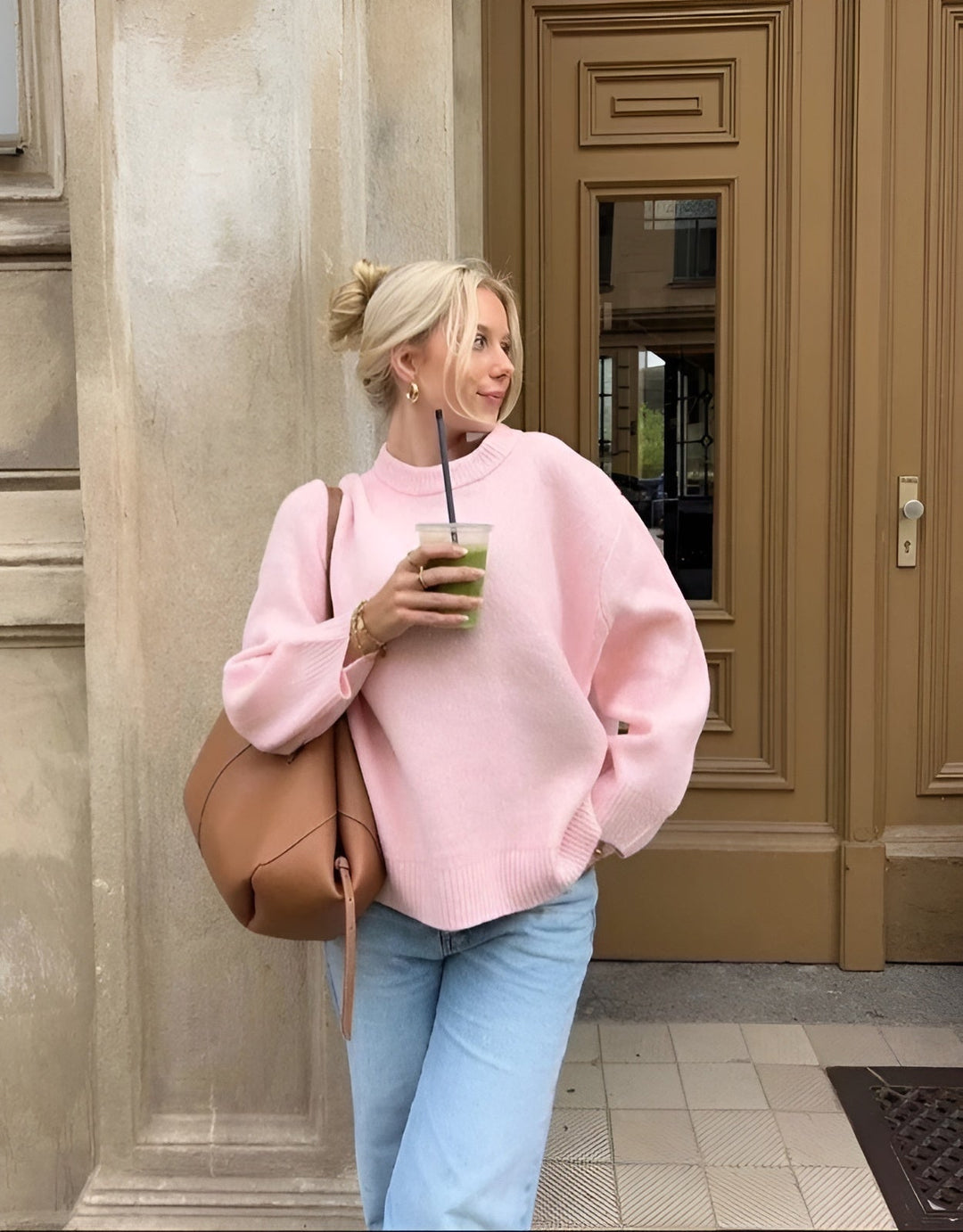 Astoria | Women's Oversized Crew Neck Long Sleeve Sweater - Pink - Image 1