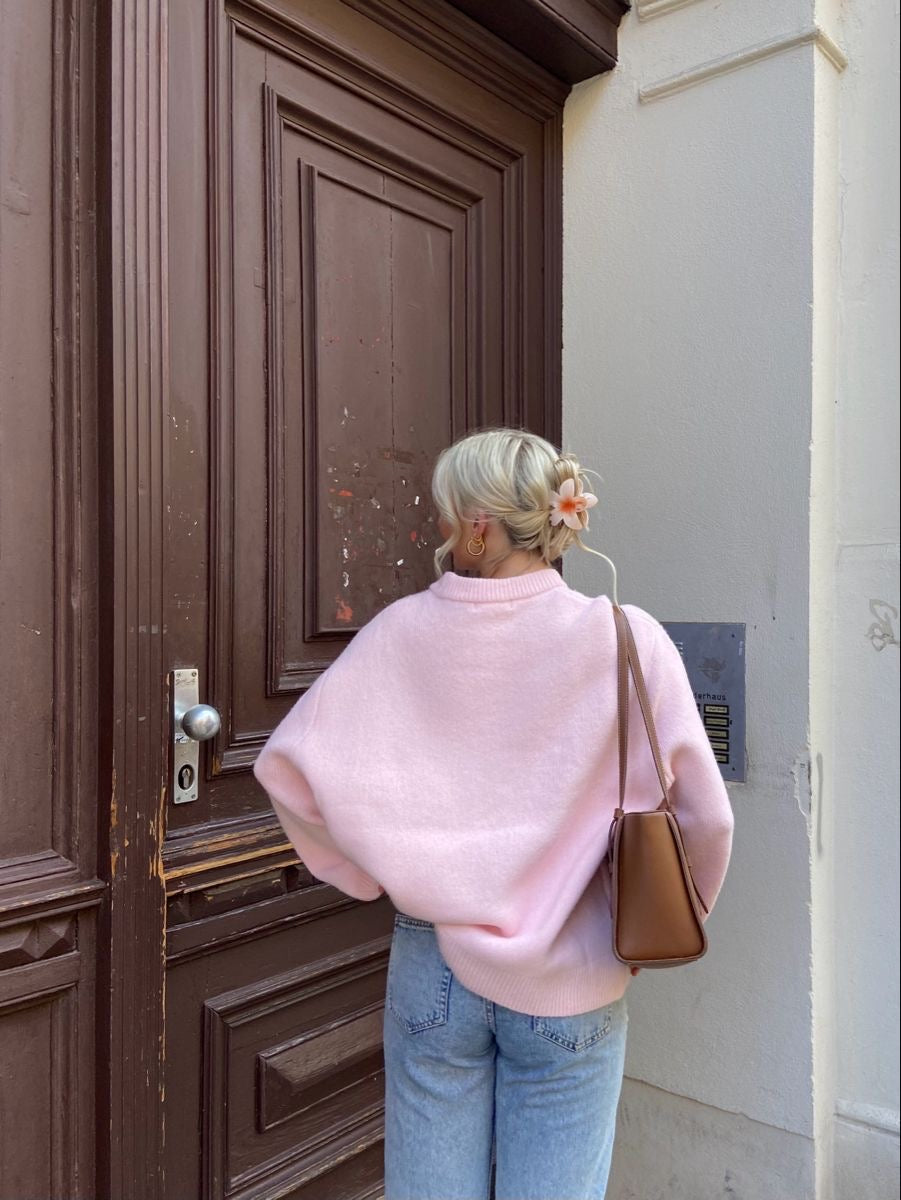 Astoria | Women's Oversized Crew Neck Long Sleeve Sweater - Pink - Image 4