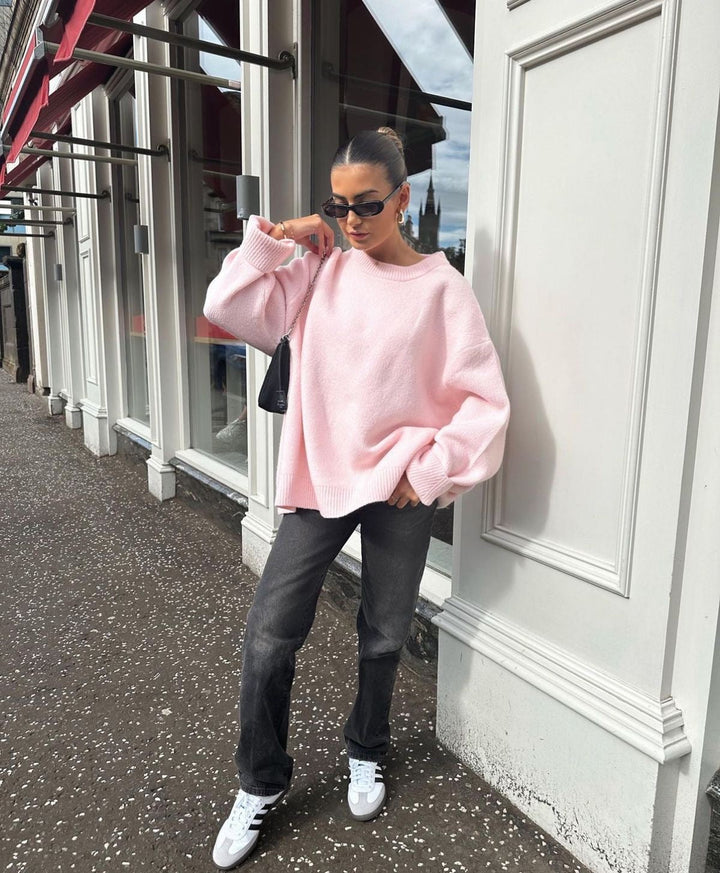 Astoria | Women's Oversized Crew Neck Long Sleeve Sweater - Pink - Image 7