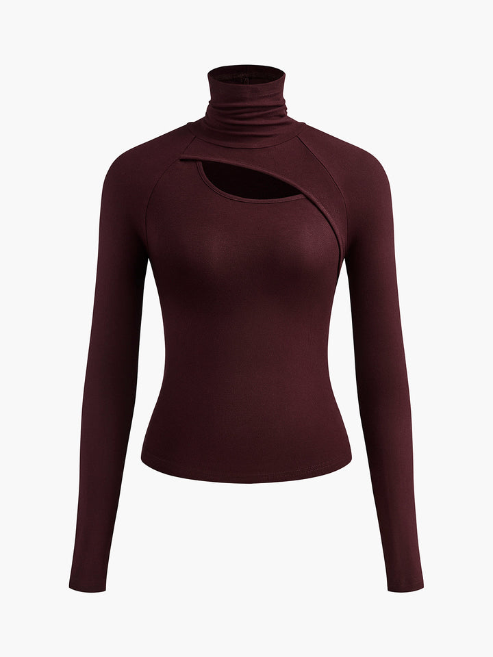 Women's Cut-Out Turtleneck Long Sleeve Top