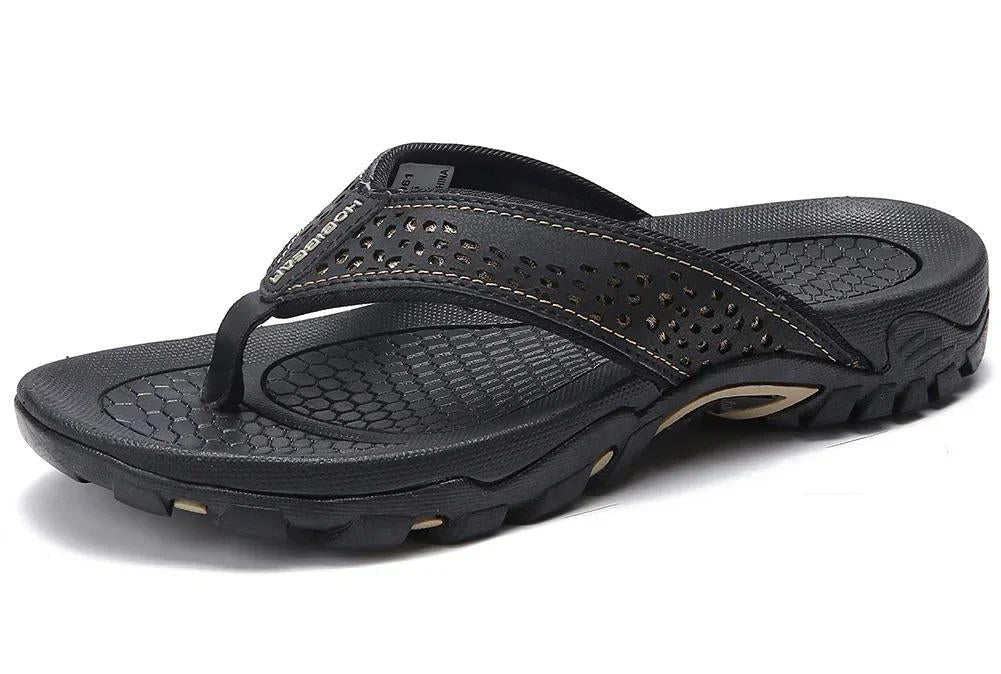 Waterproof men's athletic flip flops with arch support and non-slip sole, ideal for pool, beach, and active wear.