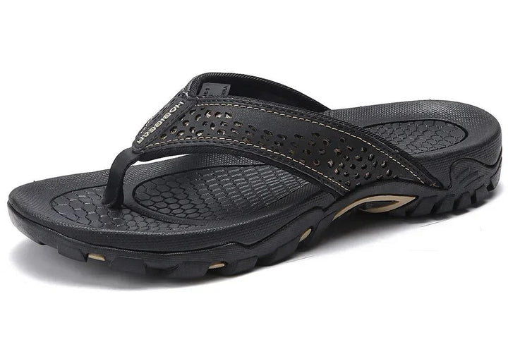 Waterproof men's athletic flip flops with arch support and non-slip sole, ideal for pool, beach, and active wear.