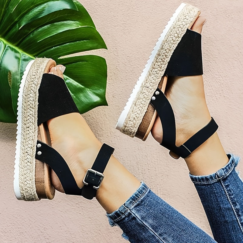 Chic women's espadrille wedge sandals, comfortable for daily wear, with an adjustable ankle strap.