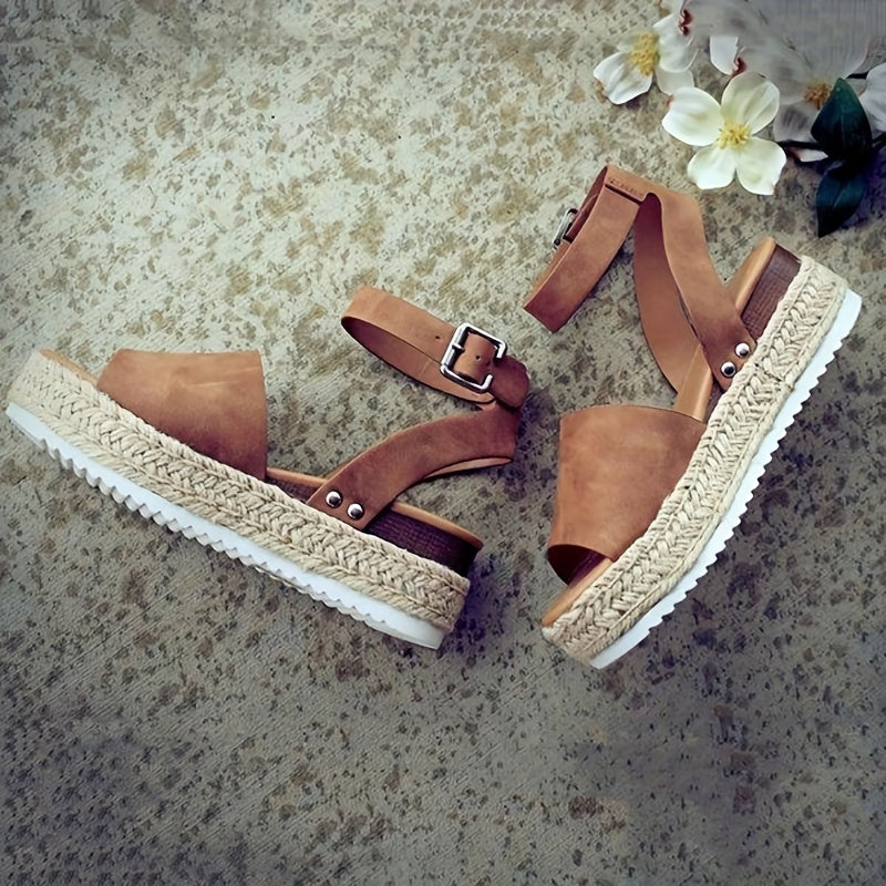 Casual chic women's espadrille wedge sandals, perfect summer footwear with a secure ankle strap.