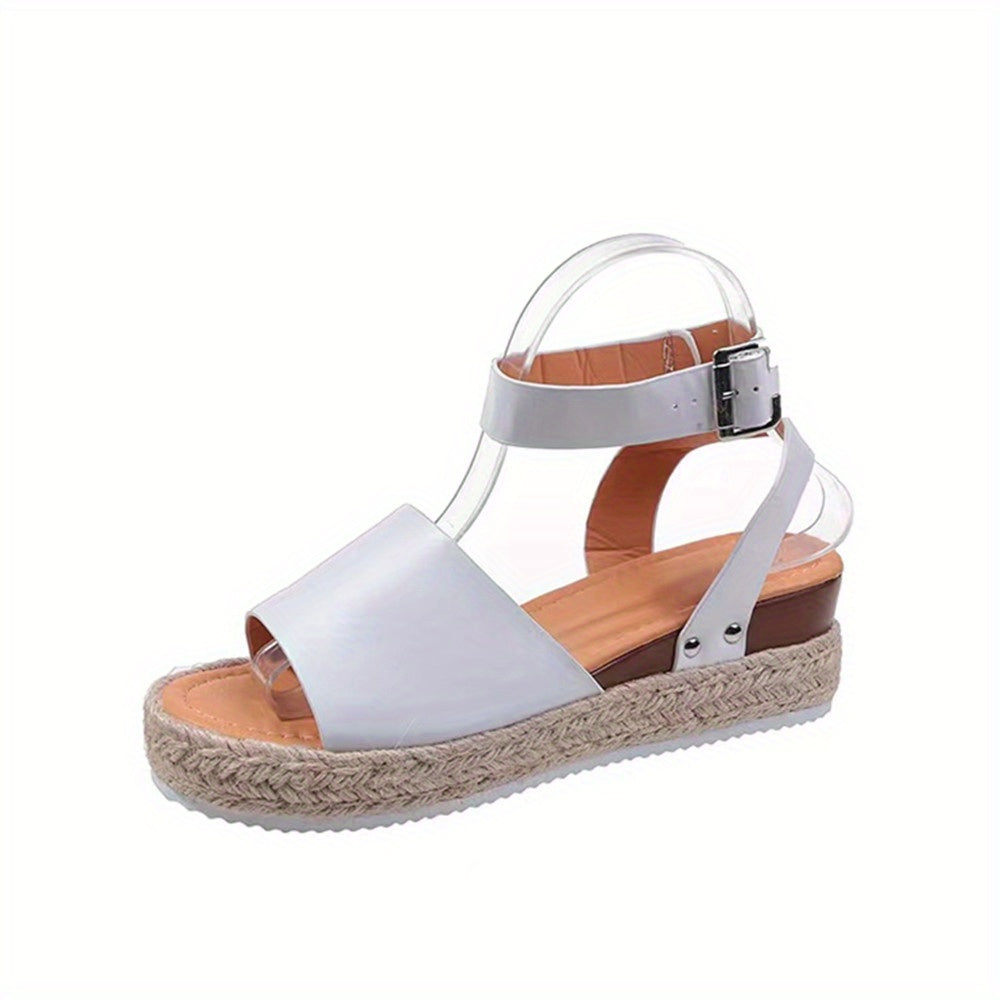 Platform espadrille wedge sandals, women's comfortable summer ankle strap shoes, very versatile.
