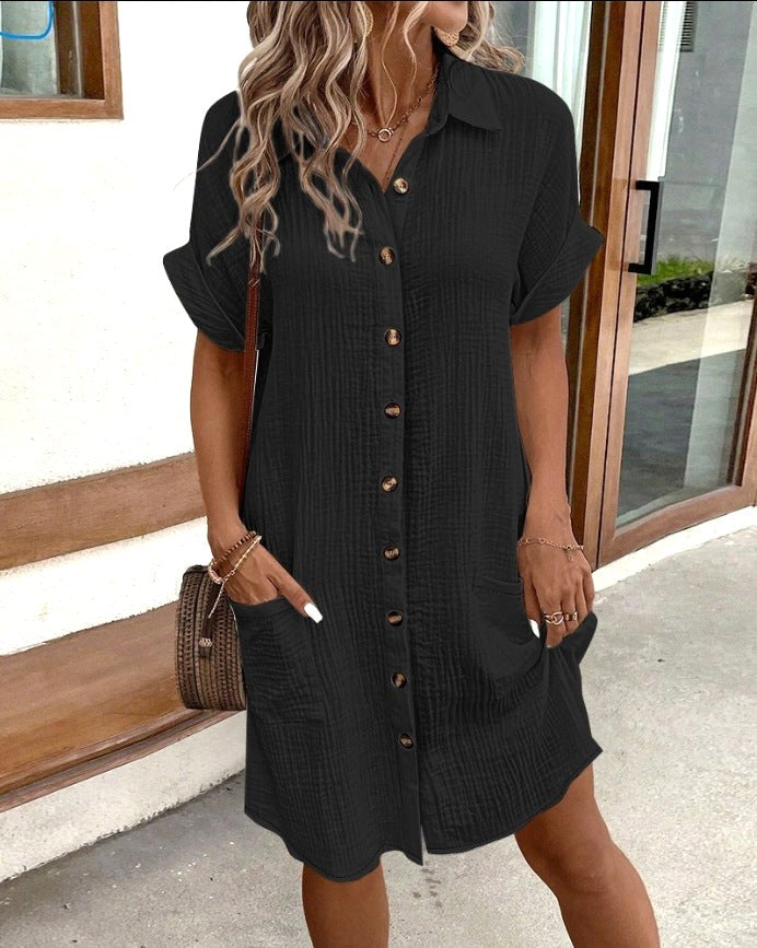 Stylish women's relaxed fit flowy summer dress, perfect for casual outings or chic holiday vacation wear.