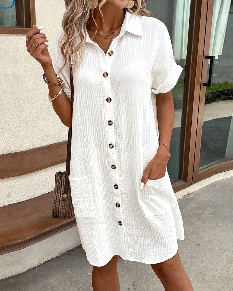 Versatile women's flowy summer midi dress. Relaxed fit design for casual elegance or effortless holiday wear.