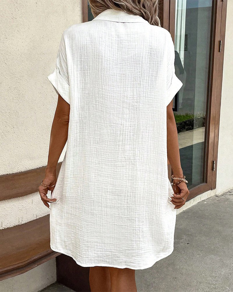 Chic women's flowy summer midi dress, relaxed fit. Great for casual fashion, beach holidays, or day wear.