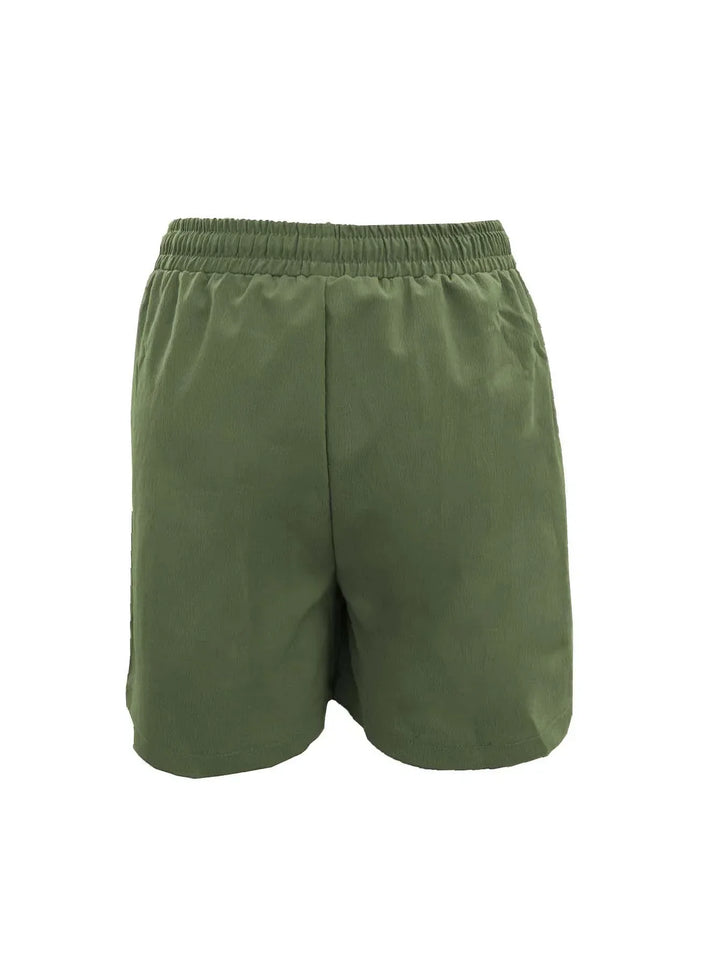 Women's mid-thigh bermuda shorts featuring practical pockets & an adjustable drawstring waist.