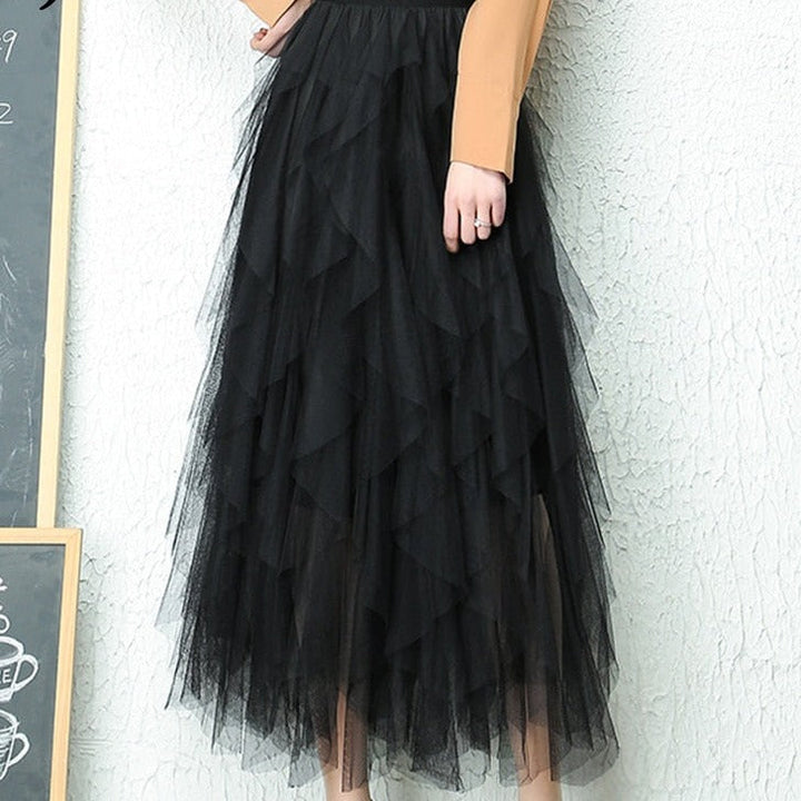 Elegant high waist tiered midi skirt for women, perfect for a chic look.