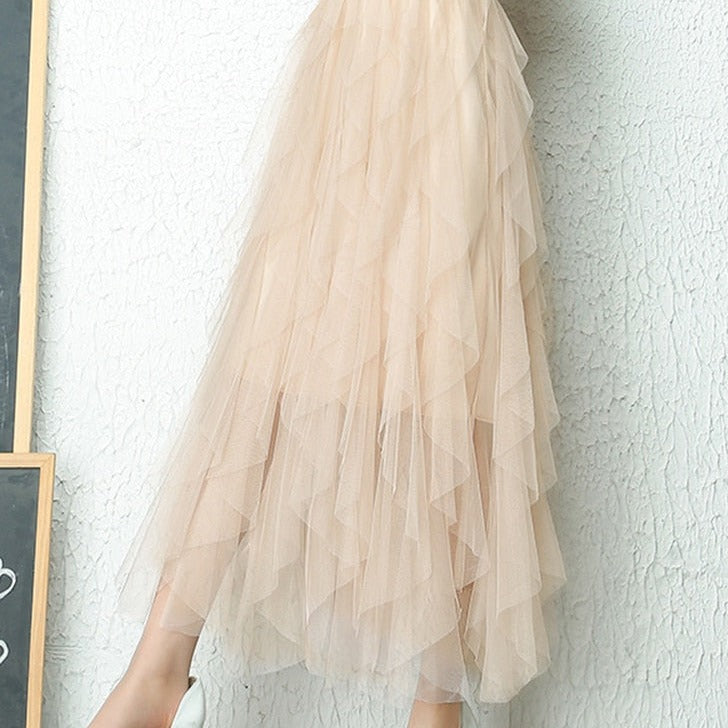 Romantic A-line tiered midi skirt for women, an elegant fashion statement.