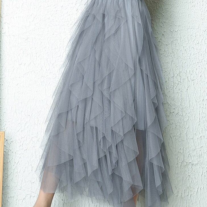 Fashionable women's elegant high waist A-line tiered midi skirt, a timeless piece.