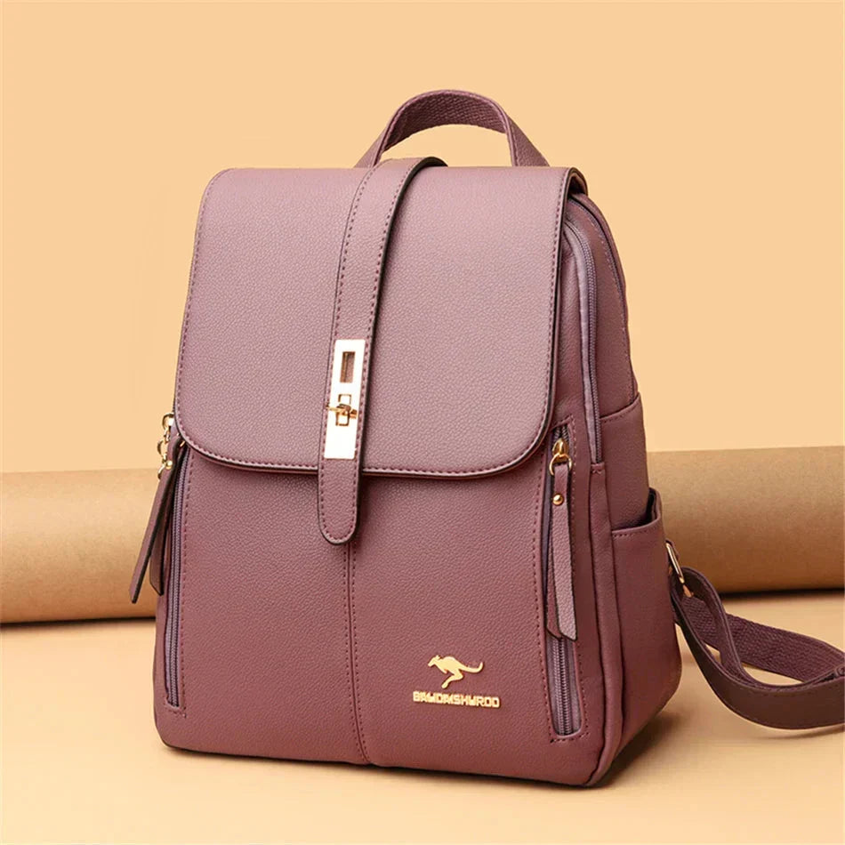 Versatile women's leather travel backpack, durable and chic for everyday carry, work, and stylish weekend trips.