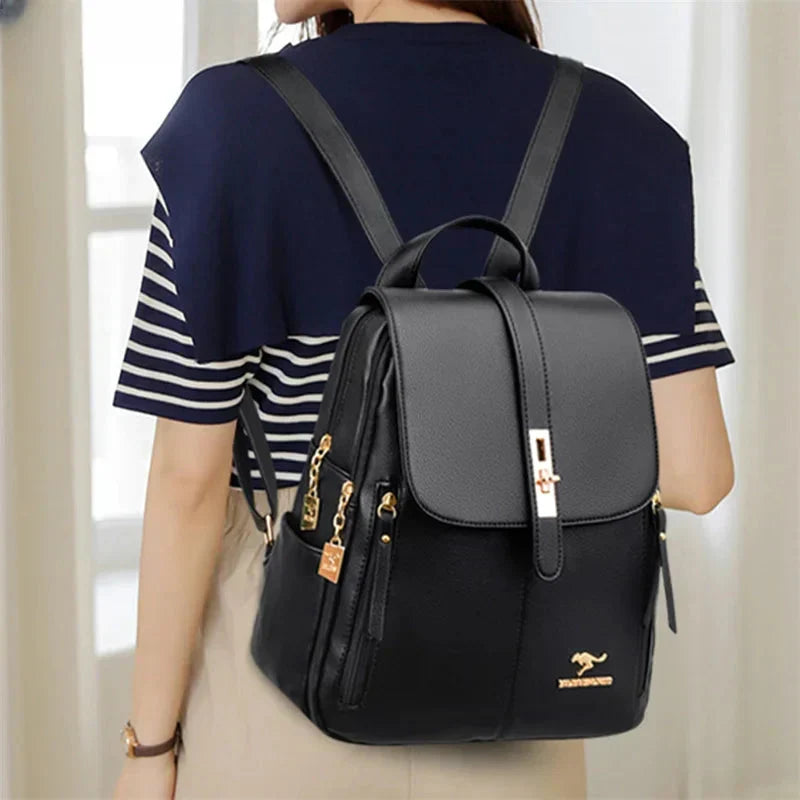Sophisticated women's leather backpack, offering a blend of elegance and utility for work, travel, and daily errands.