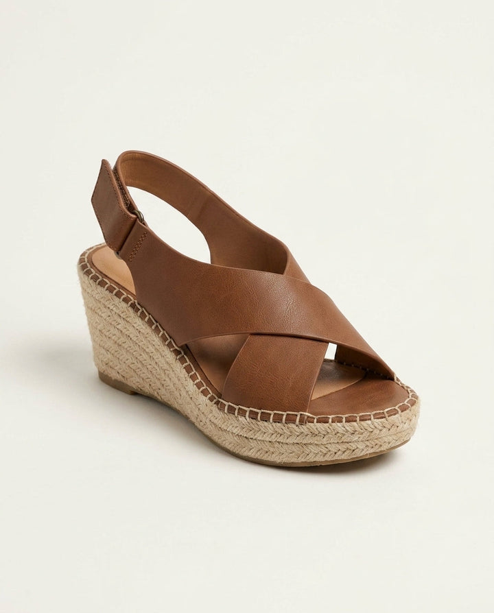 Women's polished crisscross espadrille wedge sandals for elegant summer style.