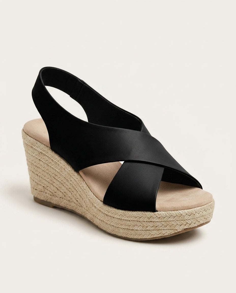 Stylish women's polished crisscross espadrille wedge sandals, comfortable for all-day wear.