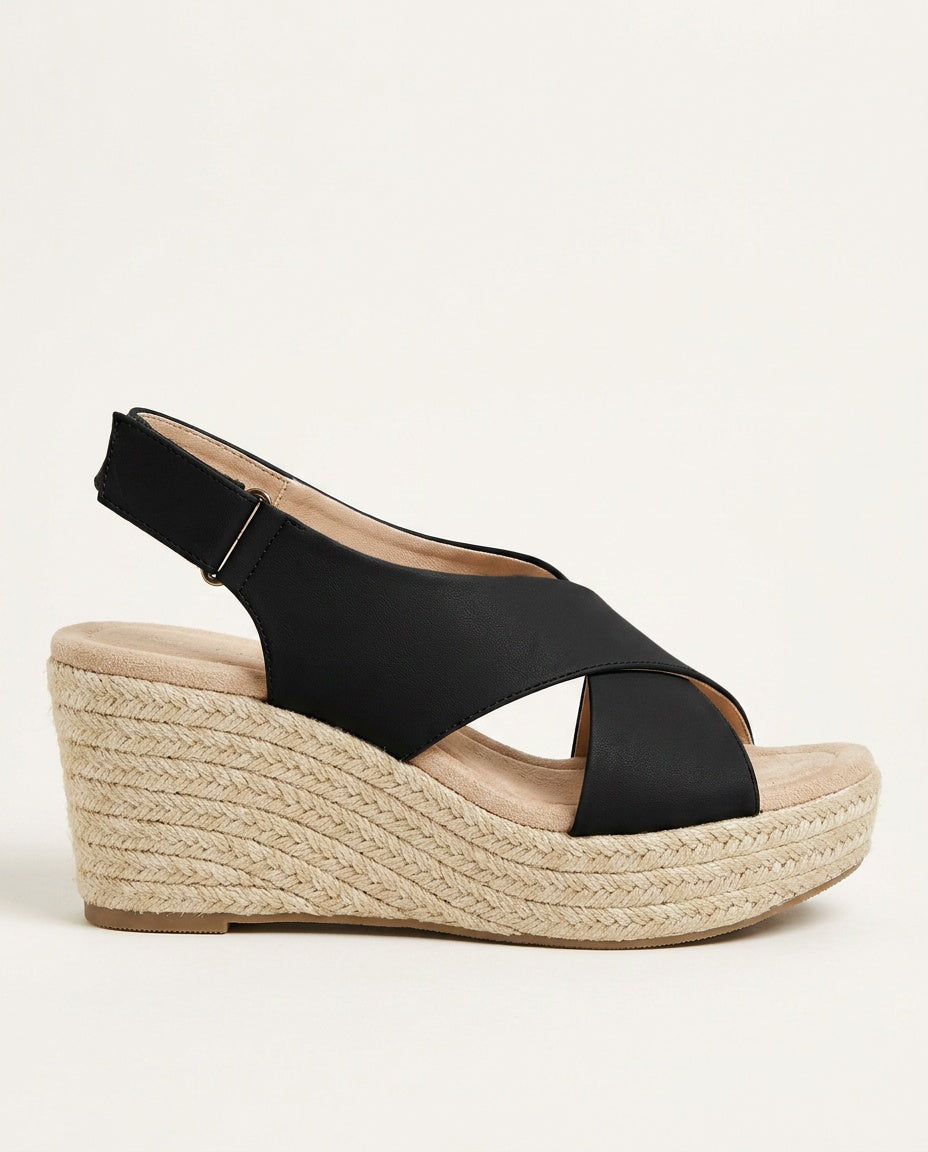 Elegant women's party espadrille wedge sandals, open-toe crisscross design.