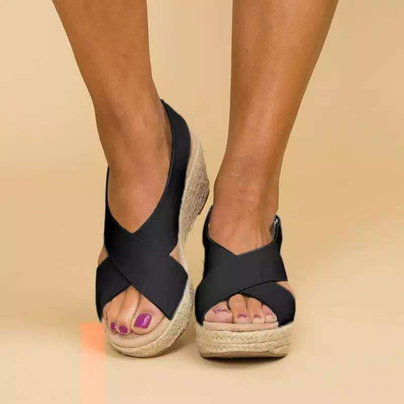 Summer chic women's crisscross espadrille wedge sandals, ideal for vacation & resort.