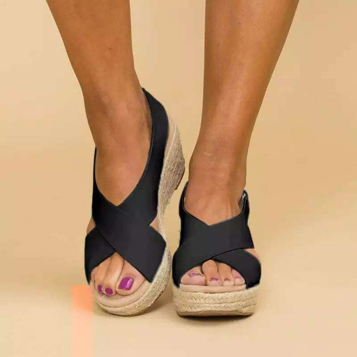 Summer chic women's crisscross espadrille wedge sandals, ideal for vacation & resort.