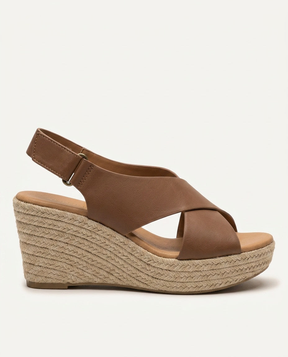 Elegant women's crisscross espadrille wedge sandals, perfect for parties & resort wear.
