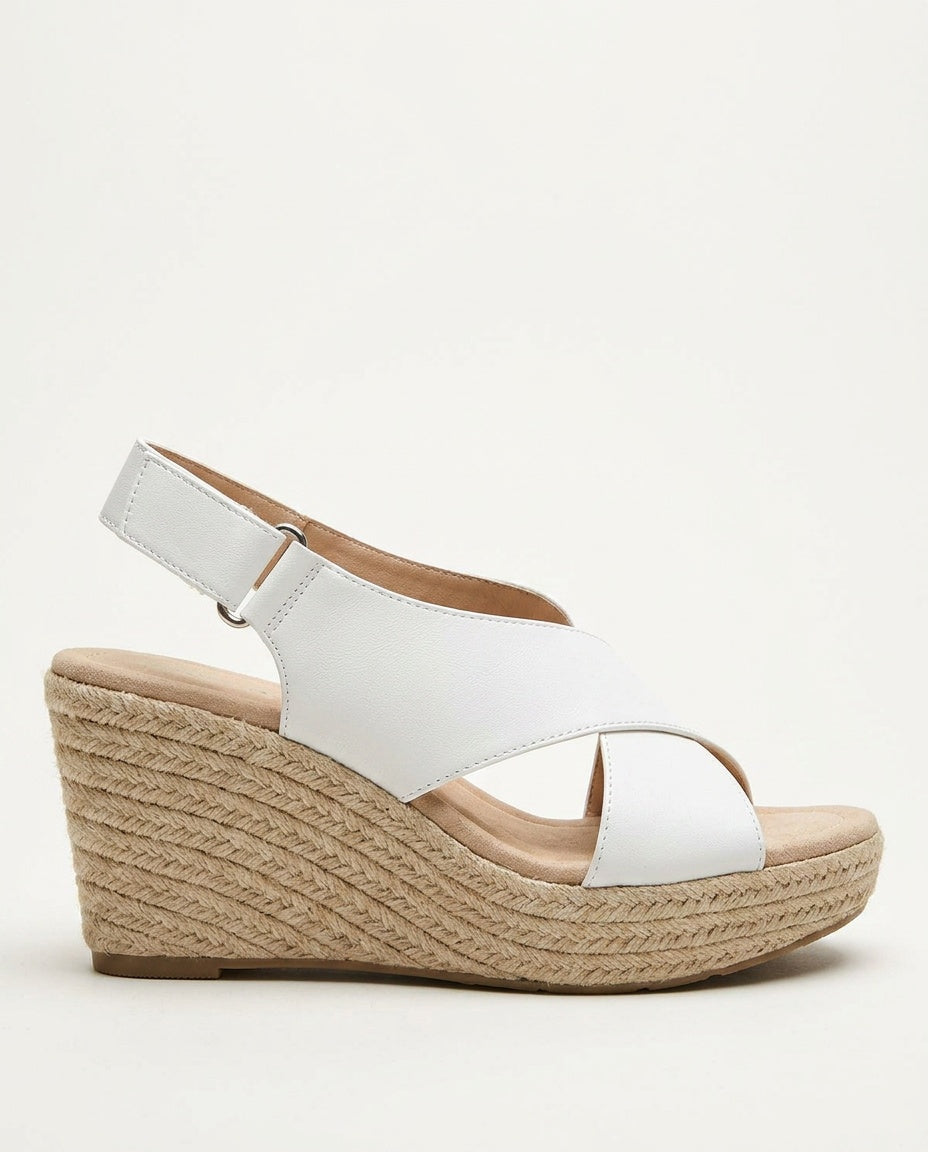 Comfortable party espadrille wedge sandals for women, elegant crisscross design.