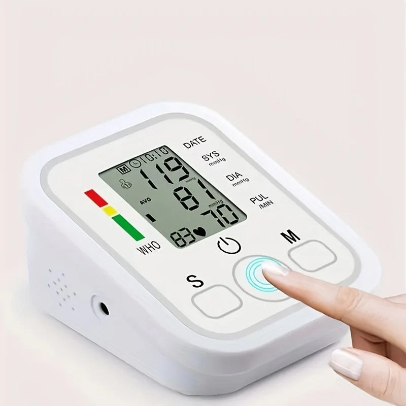 Unisex automatic digital blood pressure monitor for personal health tracking & wellness at home. Medical device.