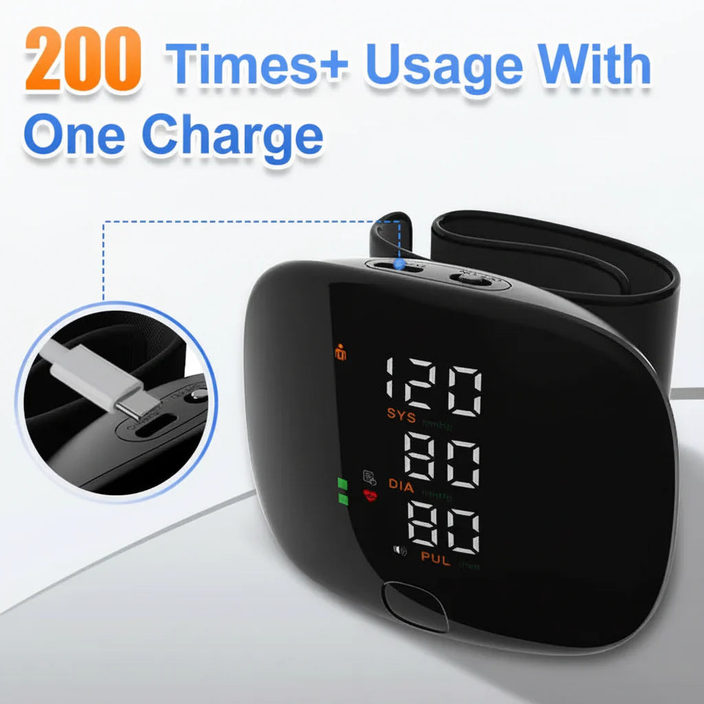 Monitor your health with this automatic, rechargeable wrist blood pressure monitor.