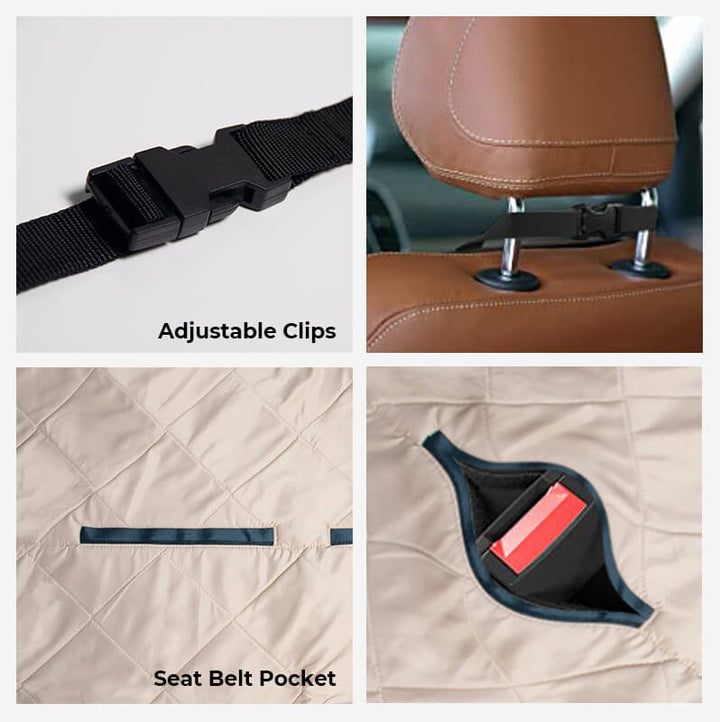 Non-slip dog seat cover & bed for vehicle protection, comfortable pet travel gear.