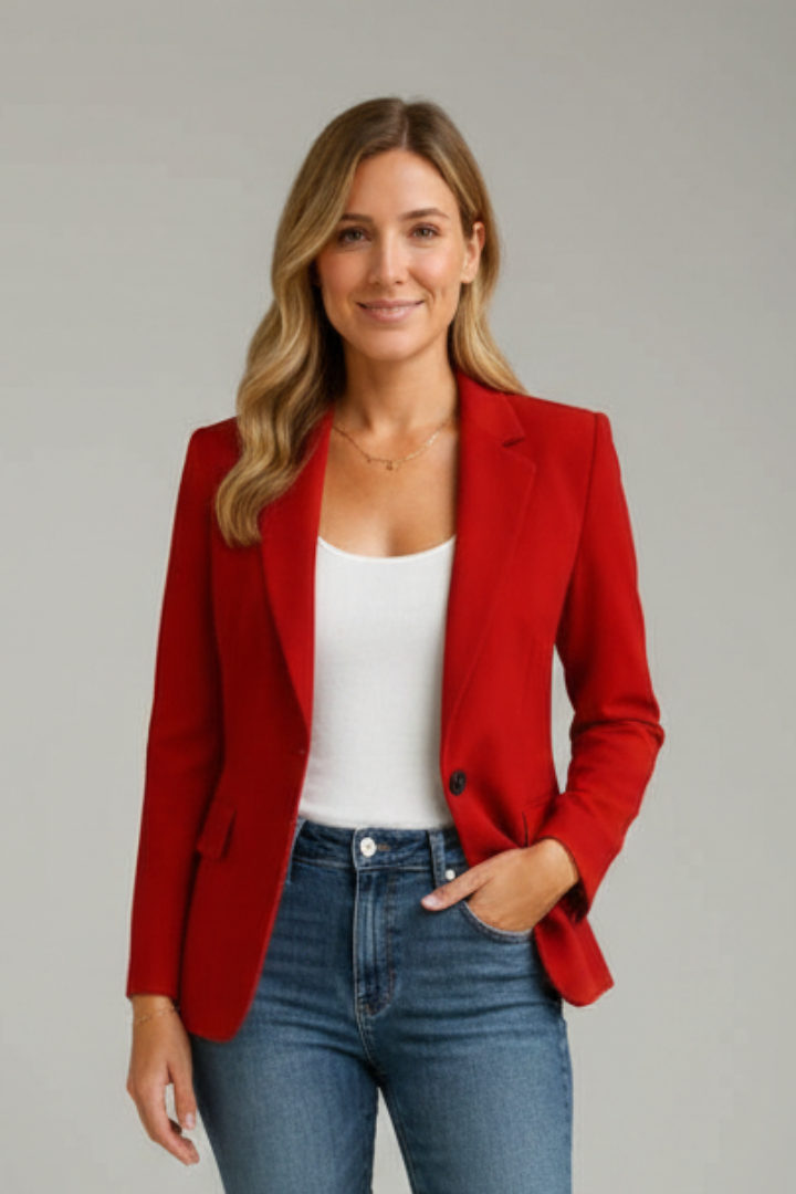 Avalon | Women's Red Tailored Single Button Blazer - Red - Image 2