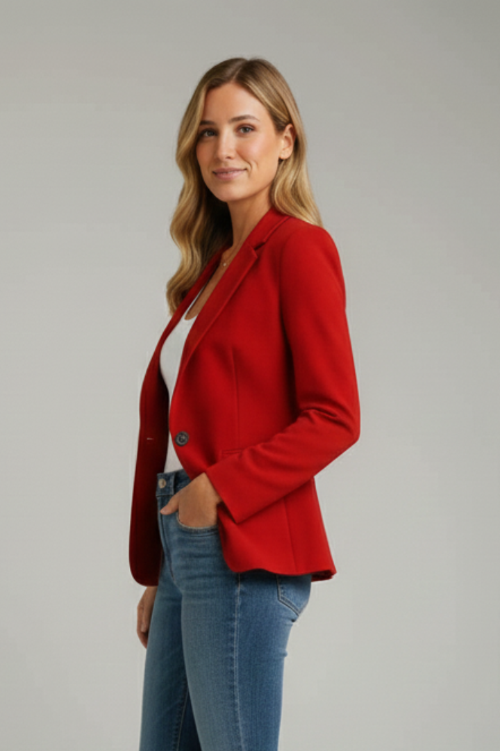 Avalon | Women's Red Tailored Single Button Blazer - Red - Image 3