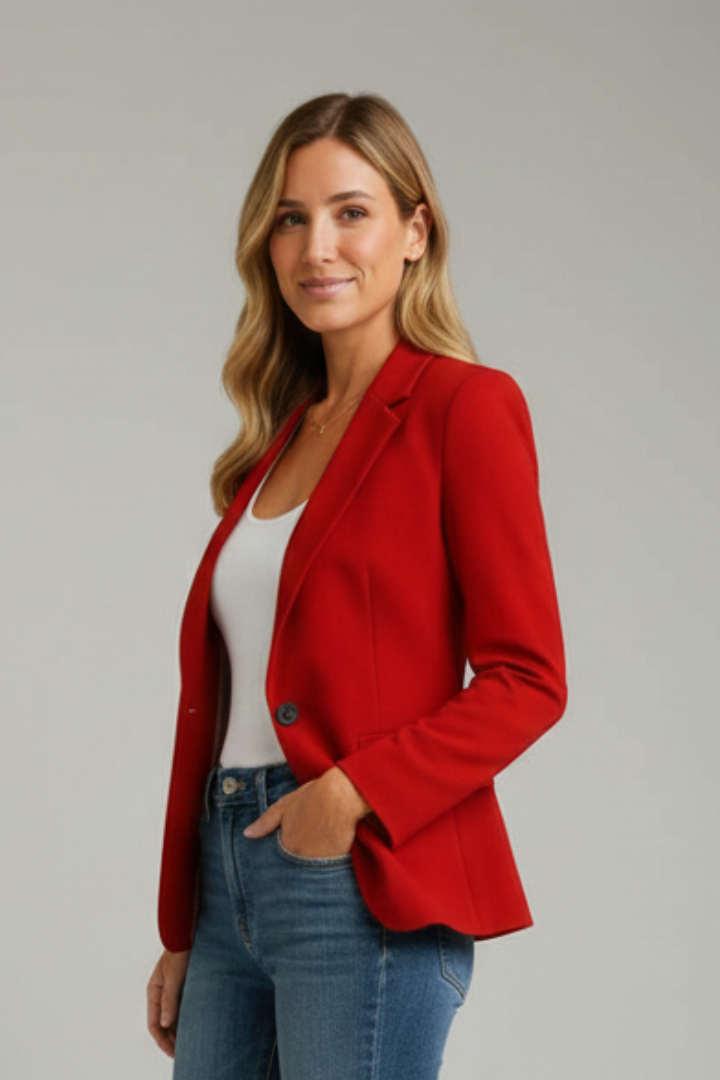 Avalon | Women's Red Tailored Single Button Blazer - Red - Image 4