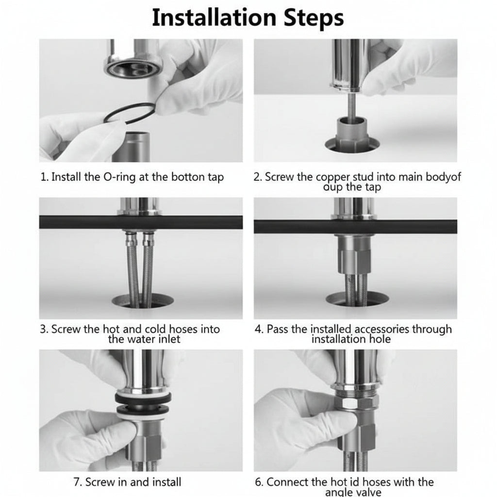 Sleek kitchen faucet with an adjustable flexible spout and spray mode. Enhances any kitchen sink.