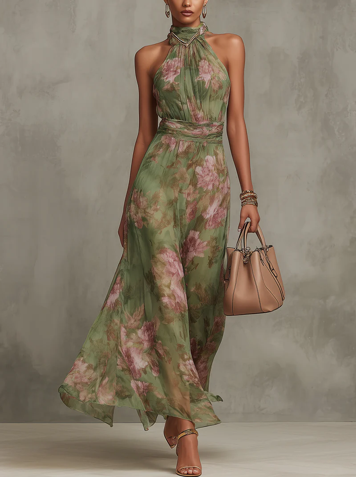 Azura | Women's Floral Halter Neck Maxi Dress - Floral - Image 1