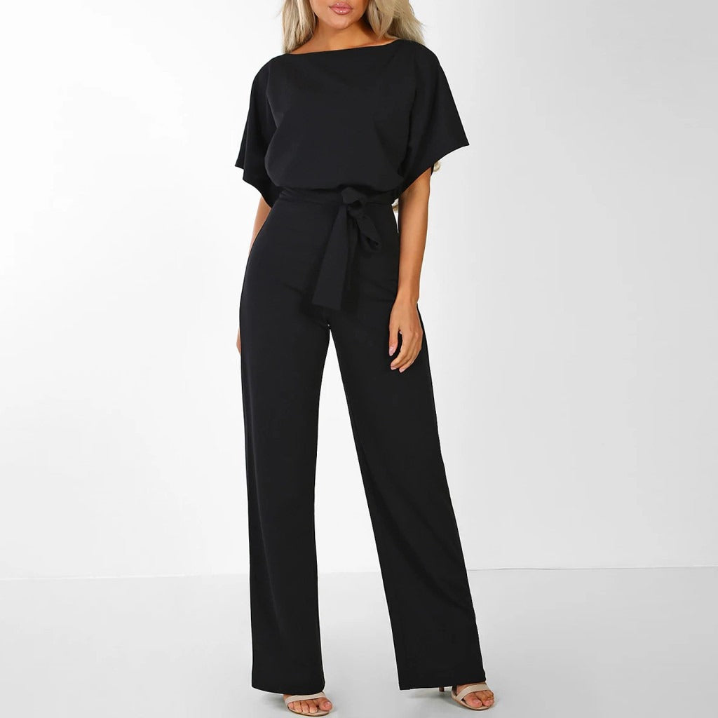 Women's Wide Leg Jumpsuit - Batwing Sleeve, Belted