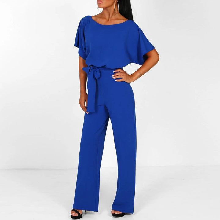 Women's Wide Leg Jumpsuit - Batwing Sleeve, Belted
