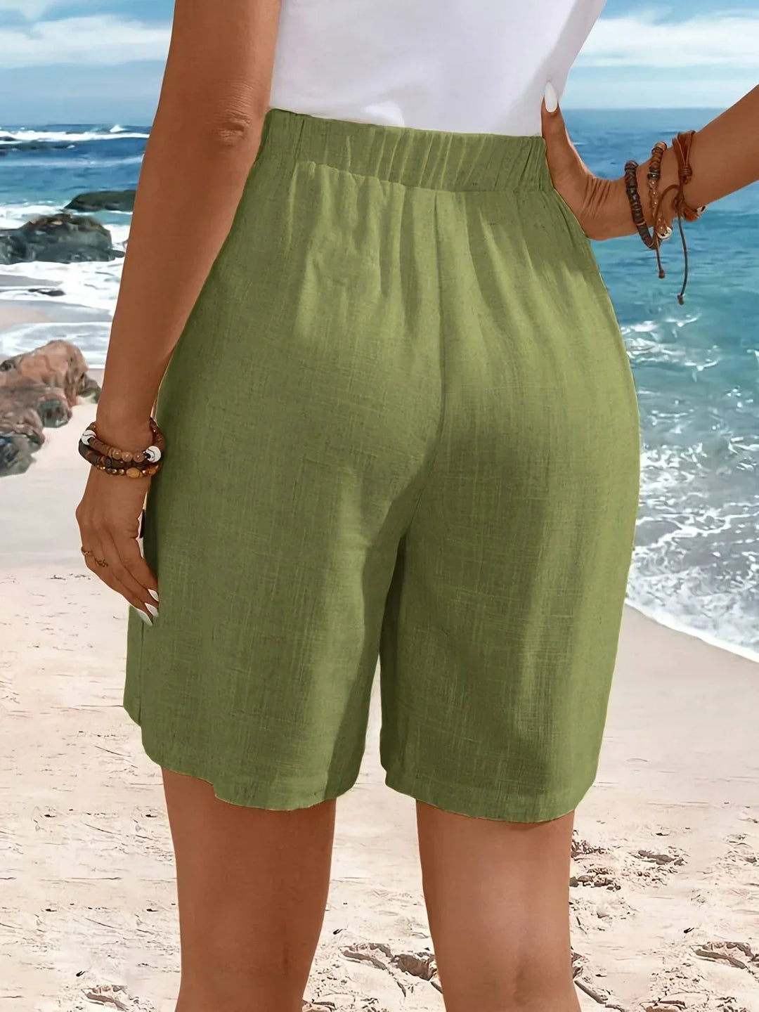 Versatile women's button-front comfort shorts, great for diverse casual wear and summer outfits.