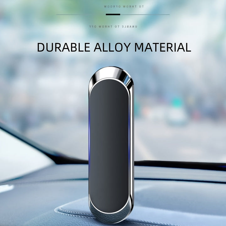 Sleek aluminum alloy magnetic phone holder for car dashboards; a modern phone accessory.