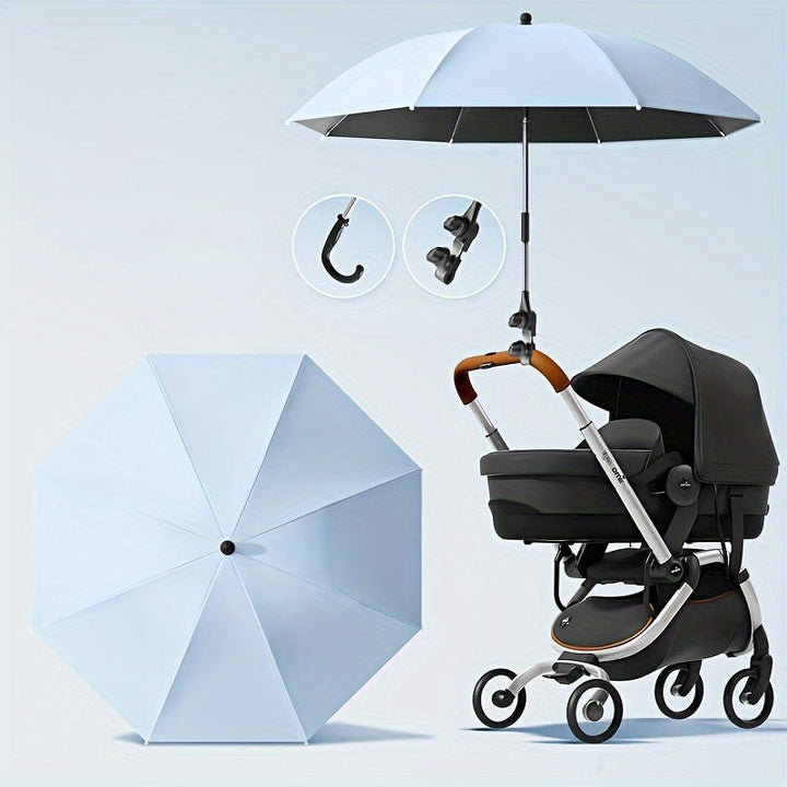 Functional unisex stroller sun shade. This portable umbrella offers superb UV & wind protection for children.